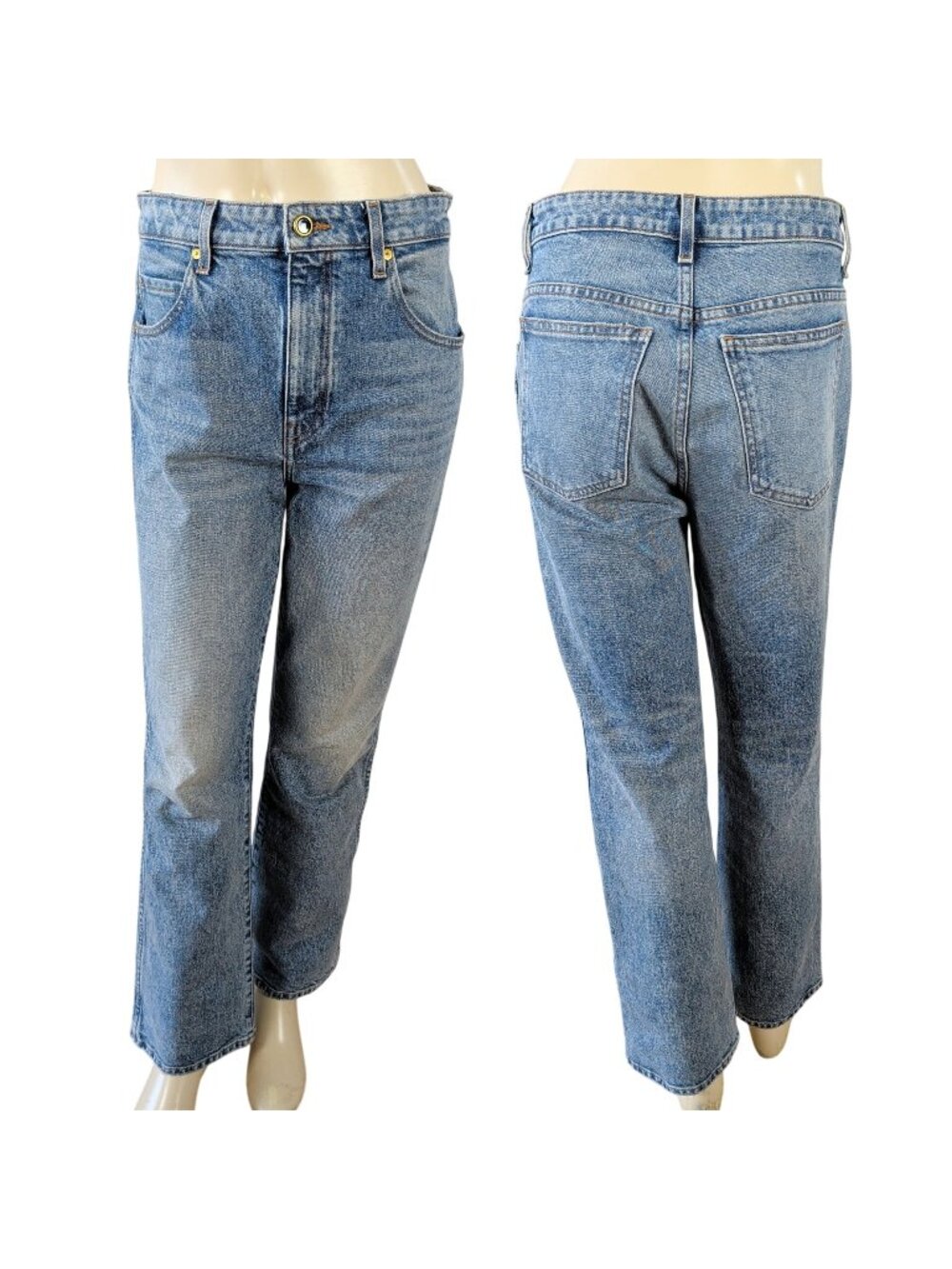 KHAITE Vivian Jeans Womens 29 High Rise Cropped Bootcut Blue Denim USA